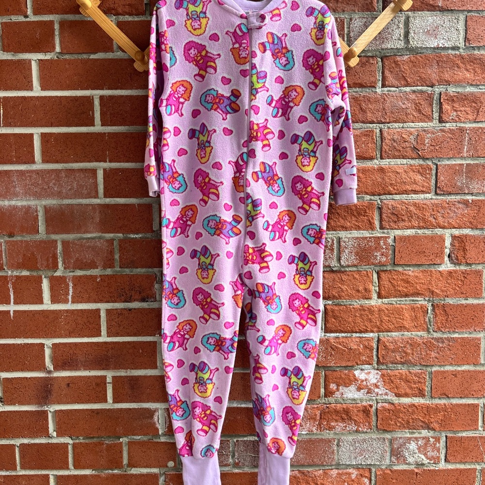 Vintage Snugabye Fleece Toddler Convert-a-foot Onesie Sleeper in Pink with Dolls